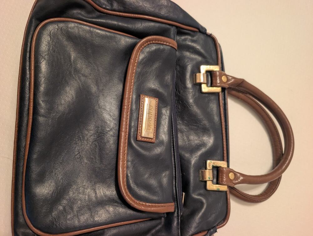 Capezio Satchel Top Handle Bag Navy Zip Closure Gold Hardware Pockets, Classic
